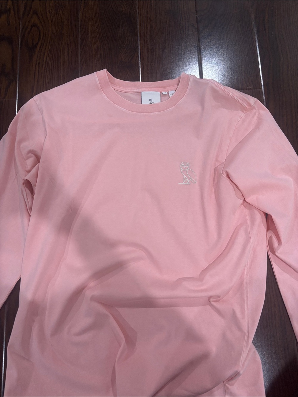 OVO Long-Sleeve Tee in Light Pink with White Owl Logo